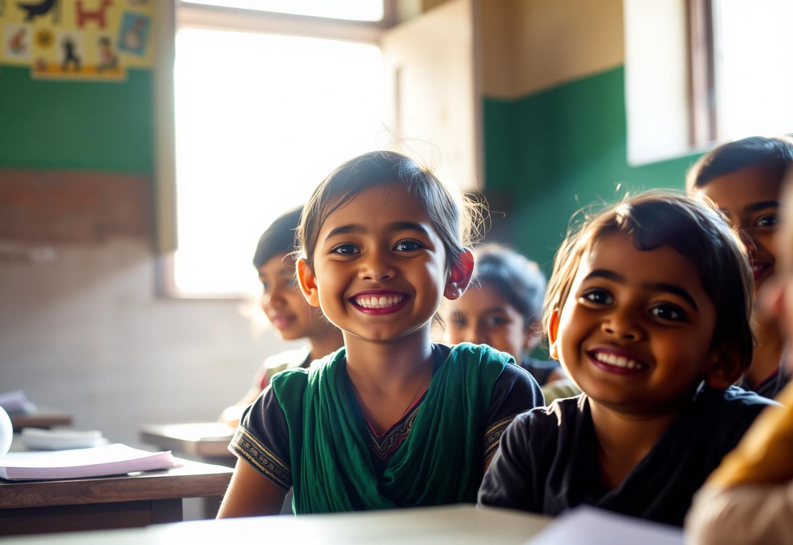 Children smiling in a classroom supported by Hongirana Charitable Trust